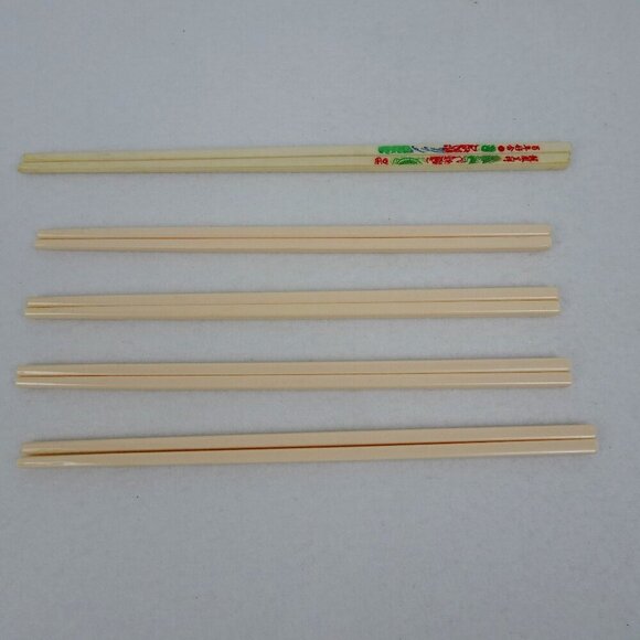 5 Pair Plastic Chopsticks Beige Chinese Design Characters - Picture 1 of 5